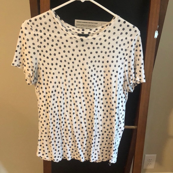 Who What Wear Tops - Who What Wear white/black polka dot shirt